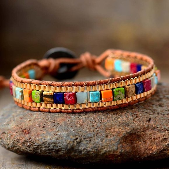 Natural Crystal Healing Chakra Gemstone Bead Bracelet - Protection & Positive Energy, Multicolored Round Stone Bracelet
